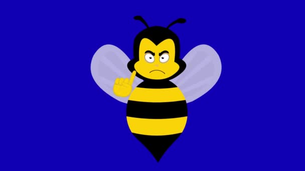 Wideo Animacja Pszczoła Kreskówka Mówiąc Nie Palcem Dłoni Tle Niebieskiego — Wideo stockowe