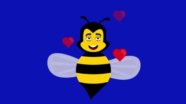 Wideo Animacja Pszczoła Kreskówka Miłości Otoczony Przez Serca Tle Niebieskiego — Wideo stockowe