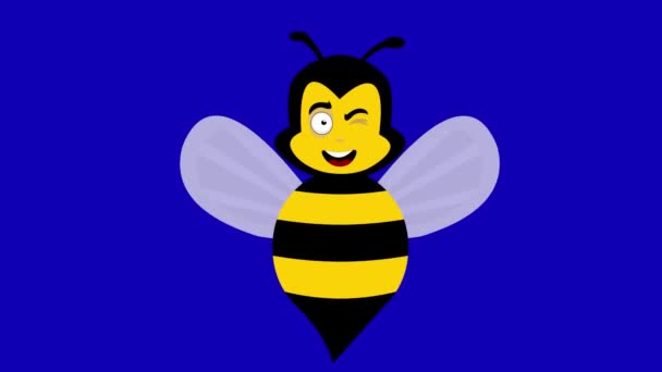 视频动画昆虫快乐的蜜蜂卡通闪烁的眼睛 蓝色的色键背景 — 图库视频影像