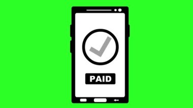 Video animasyon ikonu ödemeli online cep telefonu, siyah beyaz çizilmiş. Yeşil krom anahtar arka planında