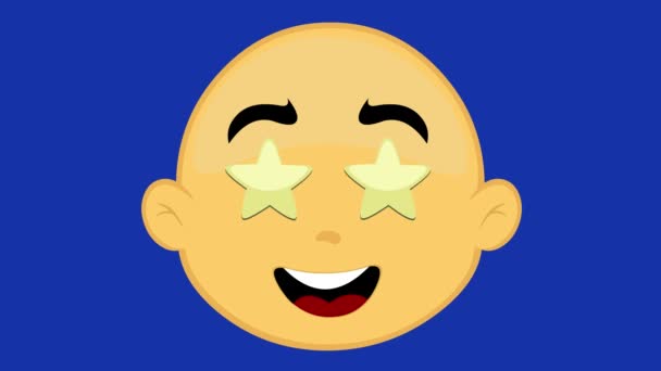 Video Animation Emoticon Face Character Yellow Cartoon Amazed Stars Eyes — Stock Video