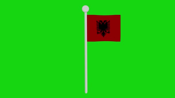 ビデオアニメーション アルバニアの旗 緑色のクロマのキーの背景にポールを振る — ストック動画