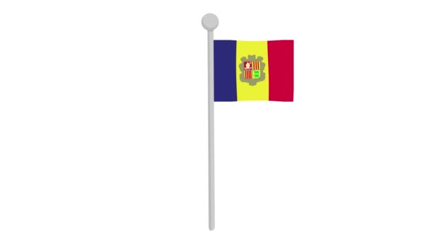 Video Animacja Andorra Flaga Machanie Słupie Białym Tle — Wideo stockowe