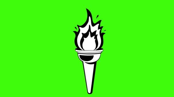 アニメーションイラスト 黄金のトーチのオリンピックアイコン 火炎が動き 黒と白で描かれています 緑色のクロマの背景に — ストック動画