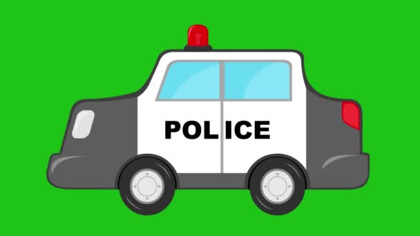 Animação Vídeo Auto Desenhos Animados Polícia Movendo Rodas Com Alarme — Vídeo de Stock
