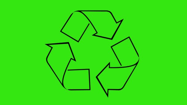 ビデオアニメーション描画アイコンブラックアイコンリサイクル環境 緑色のクロマキー背景 — ストック動画