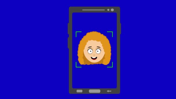 Vídeo Animação Smartphone Dispositivo Digitalização Mulher Cabeça Conceito Reconhecimento Facial — Vídeo de Stock