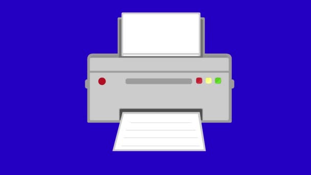 Animation Vidéo Imprimante Imprimant Une Feuille Papier Sur Fond Bleu — Video