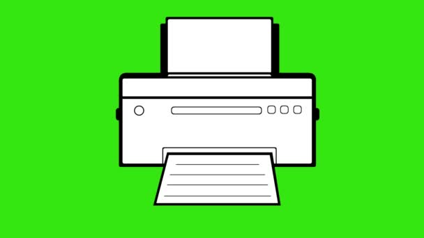 黒と白の色で描かれたプリンター印刷用紙シートオブジェクトのビデオ描画アニメーション 緑色のクロマの背景に — ストック動画