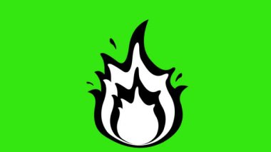 Siyah beyaz çizilmiş animasyon ateş alevi. Yeşil krom anahtar arka planında