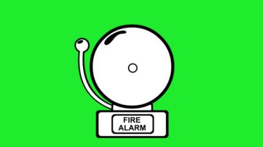 Siyah beyaz çizilmiş animasyon yangın alarmı çizimi. Yeşil krom anahtar arka planında