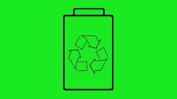 Video Gezeichnete Umriss Animation Schwarze Batterie Symbol Mit Recycling Symbol — Stockvideo