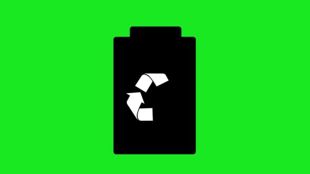 Video Animazione Icona Della Batteria Bianco Nero Con Simbolo Riciclaggio — Video Stock
