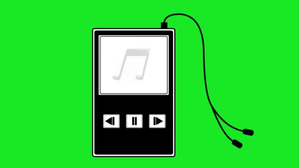 Wideo Animacja Ikona Czarno Biały Odtwarzacz Muzyki Napisem Nut Zielonym — Wideo stockowe