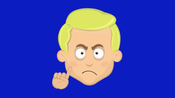 Videoanimatie Gezicht Man Cartoon Blond Met Blauwe Ogen Nee Zeggen — Stockvideo