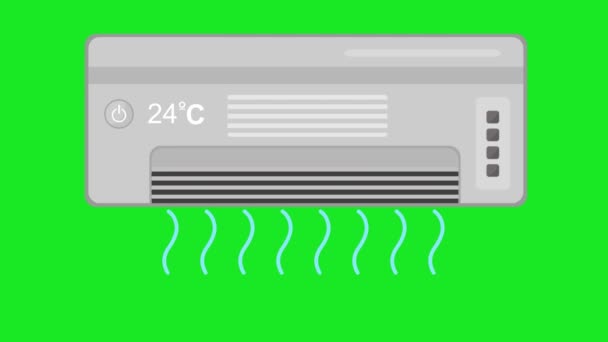Видео Анимация Иллюстрация Кондиционера Охлаждающими Волнами Фоне Хромы Зеленого Ключа — стоковое видео
