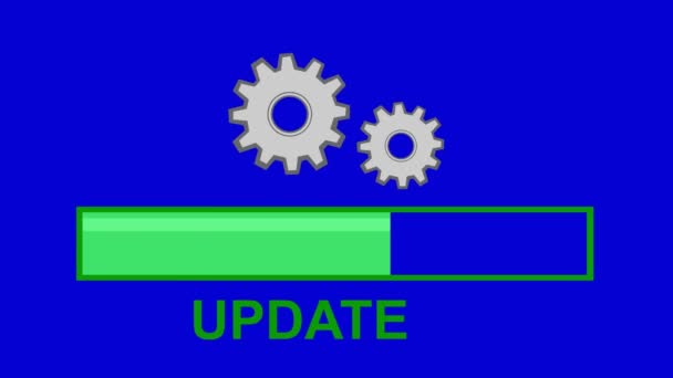 Video Animation System Update Icon Gears Turning Progress Bar Blue — Stock Video