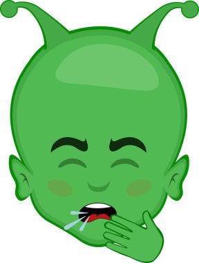 Vektör illüstrasyon uzaylı ya da dünya dışı çizgi film ağzında elle öksürüyor.