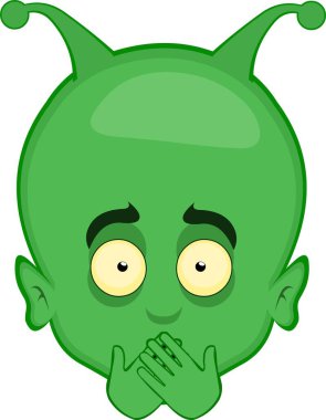 Vektör illüstrasyonu uzaylılarla ya da dünya dışı çizgi filmlerle yüzleşir. Ağzını elleriyle kapatır ve sessiz kalır.