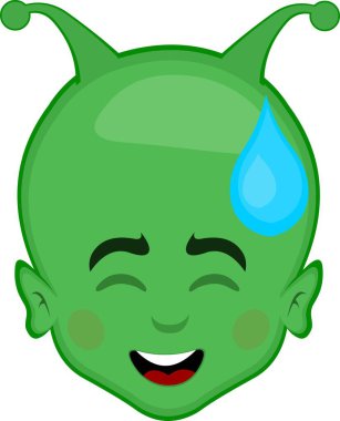 video animation face alien extraterrestrial cartoon, with an expression of shame and a drop sweat on his head clipart