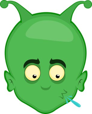 Vektör çizimi, tükürük tüküren dünya dışı uzaylı çizgi filmiyle karşı karşıya.