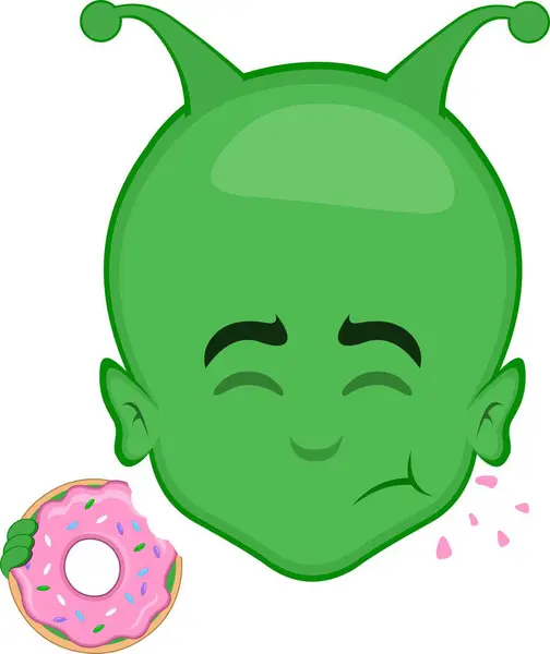 stock vector vector illustration face alien or extraterrestrial cartoon eating a donut