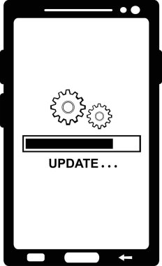 Siyah ve beyaz olarak çizilen cep telefonu veya akıllı telefon aygıtı elektronik için vektör çizim simgesi güncellemesi