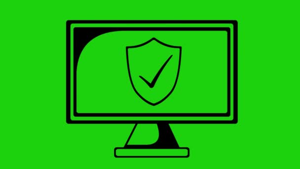 Animation Schutz Schwarzes Symbol Schild Aktiviert Gegen Internet Antivirus Monitor — Stockvideo