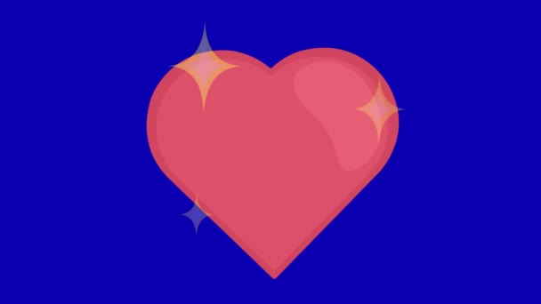 Видеоанимация Яркого Сердца Блестящими Блестками Фоне Голубой Хромы — стоковое видео