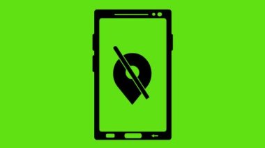 video animasyonu siyah simge akıllı telefon yeşil krom anahtar arkaplan üzerindeki GPS yazılımını pasifleştirdi