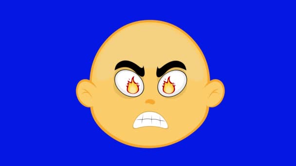 Video Animasyonu Sarı Surat Çizgi Film Karakteri Gözlerinde Ateş Öfkeli — Stok video