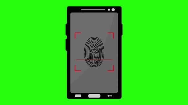 Video Animation Icon Smartphone Laser Scanning Fingerprint Green Key Chroma — Stock Video