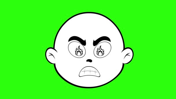 Video Animasyon Yüz Karikatürü Gözlerinde Ateş Yüzünde Kızgın Ifade Siyah — Stok video
