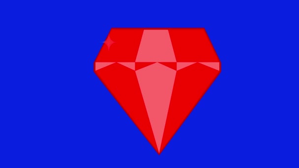 鮮やかな赤いルビーのダイヤモンドを輝かせるビデオアニメーション 青いクロマのキーバックグラウンドで — ストック動画