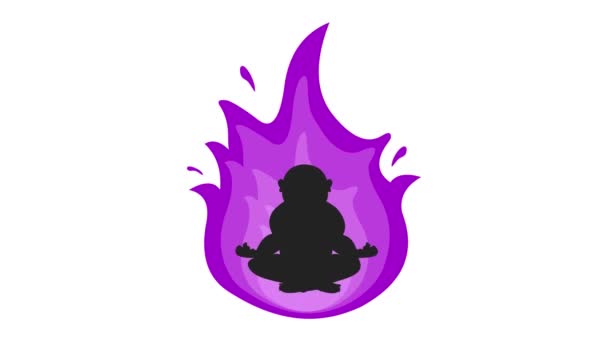 视频动画黑色轮廓冥想的人围绕着神圣的紫罗兰火焰移动 背景是白色的 — 图库视频影像