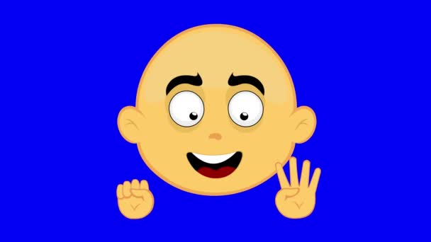 ビデオアニメーション 顔文字 指の手で黄色の漫画 ブルー クロマ キーの背景 — ストック動画