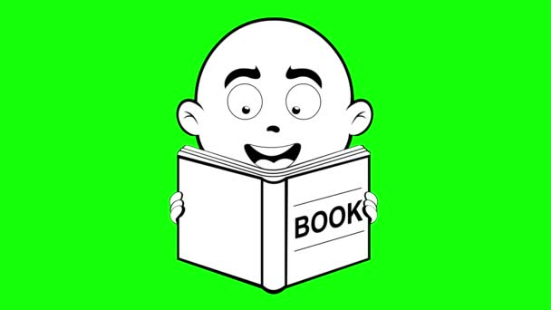 Видеорисунок Смайлика Лица Анимации Читающий Книжный Объект Нарисованный Черно Белым — стоковое видео
