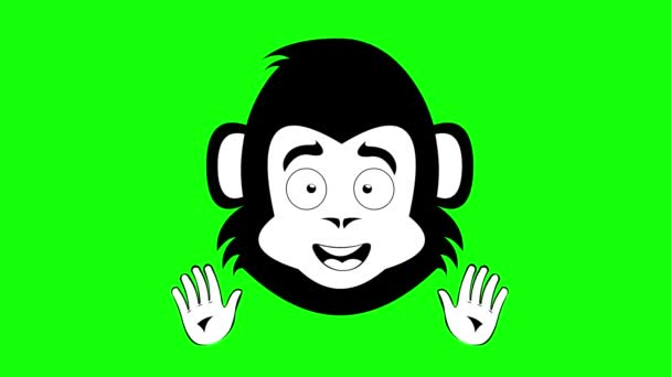 ビデオ描画アニメーション チンパンジーまたはゴリラ漫画 陽気な表情と白と黒で描かれた手のジェスチャーで 緑色のクロマの背景に — ストック動画