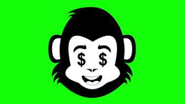 Gözlerinde dolar işareti olan maymun, primat ya da şempanze çizgi filmi, siyah ve beyaz olarak çizilmiş. Yeşil krom anahtar arka planında