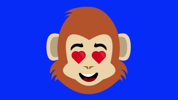 Video Animasyon Yüz Maymun Primat Şempanze Karikatürü Gözü Kalp Şeklinde — Stok video