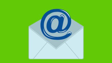 Bir e-posta konsepti olarak işaret ya da arroba sembollü video animasyon yazışmaları. Yeşil krom anahtar arka planında