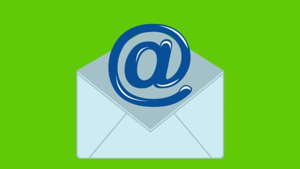 電子メールのコンセプトとして記号または矢印の記号が付いているビデオアニメーション対応の手紙 緑色のクロマの背景に — ストック動画