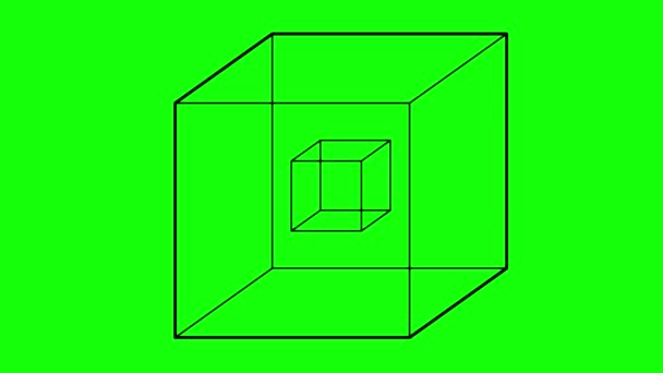 Video Animación Dibujo Contorno Cuadrado Cubo Caja Forma Cuatro Dimensiones — Vídeo de stock