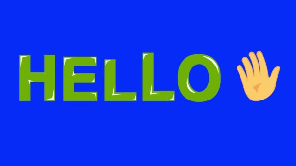 Видео Анимации Зеленый Текст Hello Yellow Hand Cartoon Waving Gesture — стоковое видео