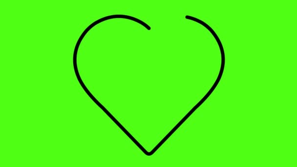 Video Animation Heart Shape Flat Drawing Outline Green Chroma Key — Stock Video