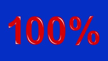 video animasyonu kırmızı ve beyaz metin% 100 simge yüzdesi, mavi renkli anahtar arkaplan