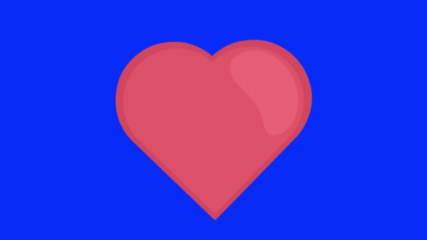 ビデオアニメーションの形 赤い心臓が青いクロマキーの背景に現れ消えていく — ストック動画