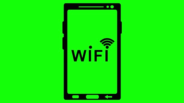 Video Animation Svart Ikon Mobiltelefon Och Text Wifi Symbol Grön — Stockvideo