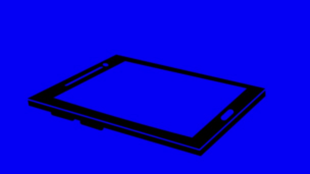 视频动画图标手机 智能手机或带有绿色Wifi符号的平板电脑 其频率波动 蓝色的色键背景 — 图库视频影像