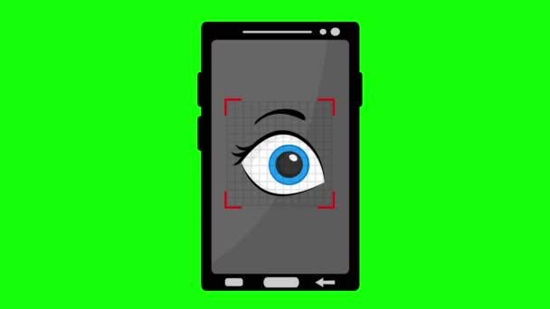 Video Animation Mobile Phone Scanning Eye Iris Green Chroma Key — Stock Video